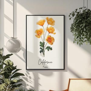 California State Flower Art Print, Elegant Botanical Art, California Poppy Art, Oil Painting Print, Un-Framed Wall Decor, Native Flower