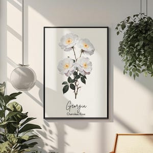Georgia State Flower Art Print, Elegant Botanical Art, Cherokee Rose Art, Oil Painting Print, Un-Framed Wall Decor, Native Flower, Minimal