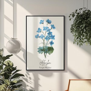 Alaska State Flower Art Print, Elegant Botanical Art, Forget-Me-Not Art, Oil Painting Print, Un-Framed Wall Decor, Native Flower, Minimalist