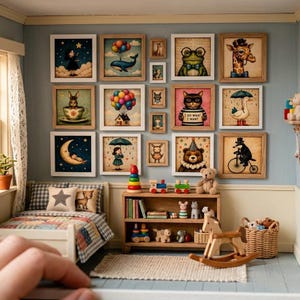 1:12 Scale Whimsical Animal Art Prints | Miniature Dollhouse Vintage Decor (Digital Download)