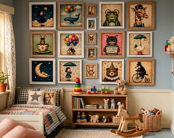 1:12 Scale Whimsical Animal Art Prints | Miniature Dollhouse Vintage Decor (Digital Download)