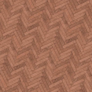 May include: A surface covered in rectangular terracotta-colored bricks arranged in a repeating herringbone pattern. The bricks feature a weathered, textured appearance with subtle variations in shade, creating a consistent geometric layout.