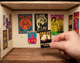 Bundel met printbare posters van bands uit de jaren 70 | Miniatuur rockmuurdecoratie (digitale download)