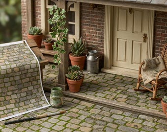 1:12 Scale Mossy Cobblestone Walkway Printable | Dollhouse Miniature Stone Path Flooring