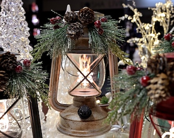 9.625” Lighted Winter Lantern – Adjustable LED Brightness, Lightweight Christmas Décor | Winter Decor