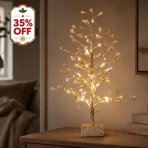 18" Handcrafted Lighted Crystal Tree, Plug-In LED Tabletop Decor, Holiday & Home Accent