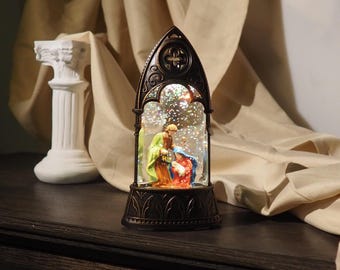 Lighted Nativity Snow Globe Lantern – Holy Family Easter Decor, Saint Joseph & Baby Jesus Catholic Gift, christian gift for mom