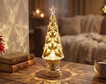 Elegante árbol de Navidad con globo de purpurina iluminado, decoración navideña a pilas, adorno de mesa con purpurina en espiral.