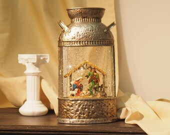 Lighted Nativity Glitter Globe Lantern, Rustic Farmhouse Easter Decor, Musical Snow Globe Light, Religious Centerpiece mothers day gift