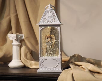 Lighted Religious Lantern Snow Globe – Nativity & Angel Glitter Lantern, Easter decor, Warm LED Faith Tabletop Decor meaningful gift for mom