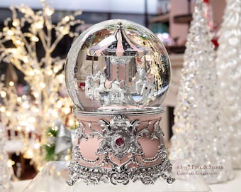 6.875” Carousel Horse Snow Globe Music Box, Wind-Up Princess Carousel Decor, Musical Snow Globe Birthday Gift for Girl, Collectible Decor