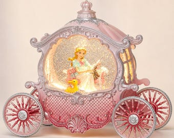10.25" Lighted Pumpkin Carriage Princess Glitter Globe – Gradient Pink