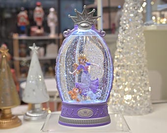 Globo de nieve iluminado con purpurina y corona de princesa, lámpara de globo de nieve de cuento de hadas morado, decoración de princesa encantada, regalo de cumpleaños para niñas.