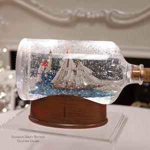 Sailboat Glitter Globe, LED Nautical Drift Bottle Lamp, meaningful gift for mom