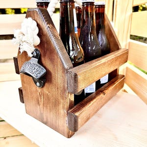 Personalized Wooden Beer Caddy with Bottle Opener – 6-Pack Beer Tote – Groomsmen Gift, Father’s Day Gift, Beer Lover Gift, Beer Carrier