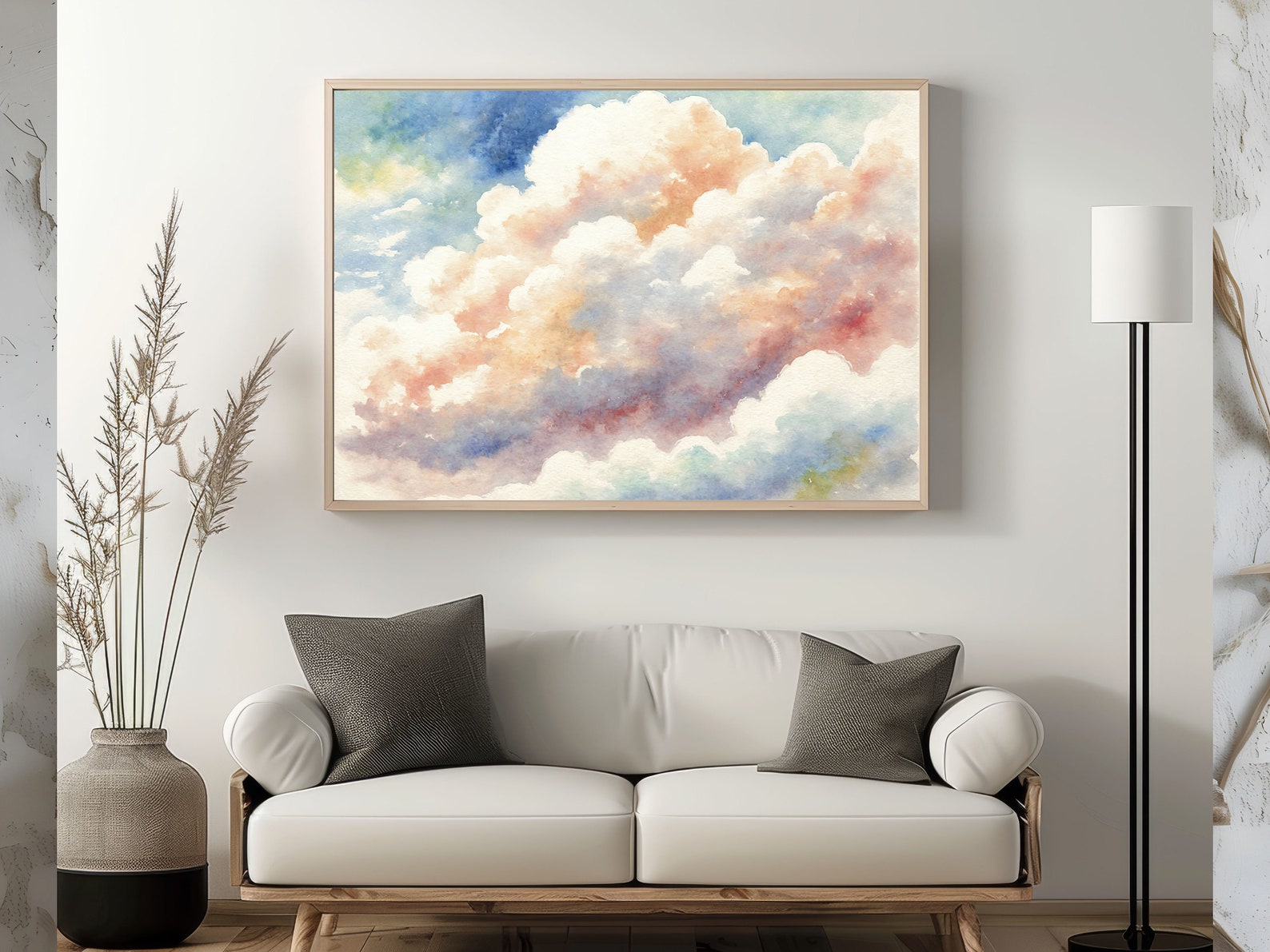 A Watercolor Painting of White, Pink, and Blue Clouds in the Sky ...