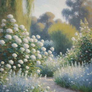 A Sunlit Garden Path With White Flowers on a Sunny Afternoon ...