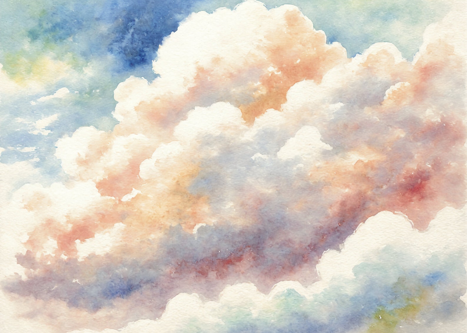 A Watercolor Painting of White, Pink, and Blue Clouds in the Sky ...