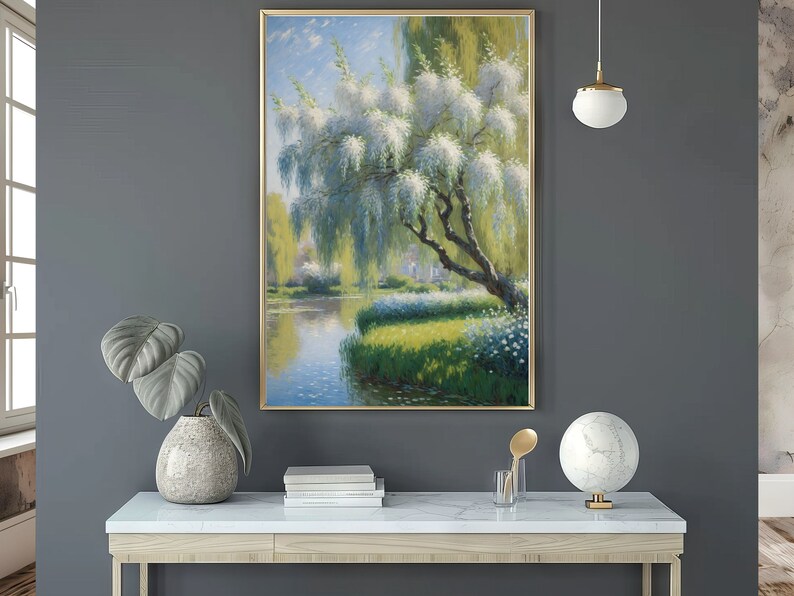 Weeping Willow Tree Overlooking a Pond on a Sunny Day Printable Wall ...