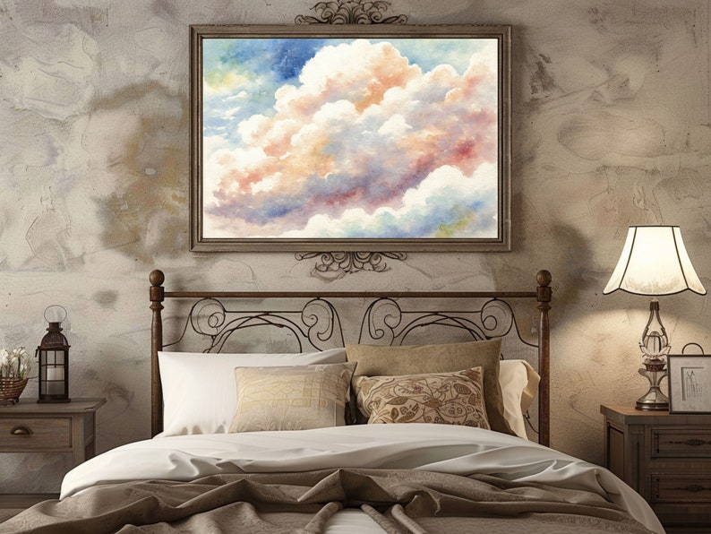 A Watercolor Painting of White, Pink, and Blue Clouds in the Sky ...