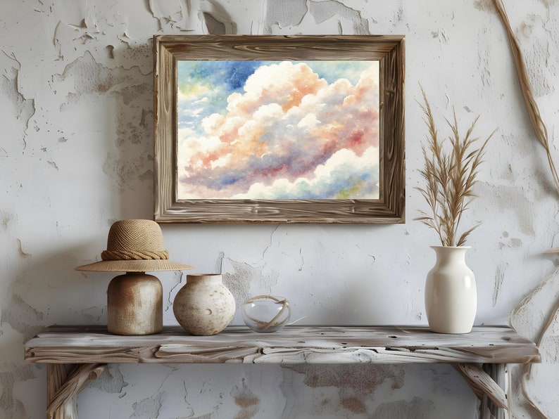 A Watercolor Painting of White, Pink, and Blue Clouds in the Sky ...
