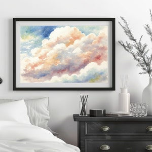 A Watercolor Painting of White, Pink, and Blue Clouds in the Sky ...