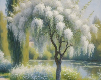 Weeping Willow Tree Overlooking a Walking Path on a Summer Day printable wall art