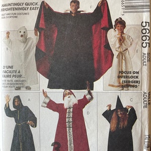 May include: A sewing pattern for five Halloween costumes: a vampire, an angel, a ghost, Santa Claus, and a witch. The pattern is for adult sizes and includes instructions for using an overlock sewing machine.