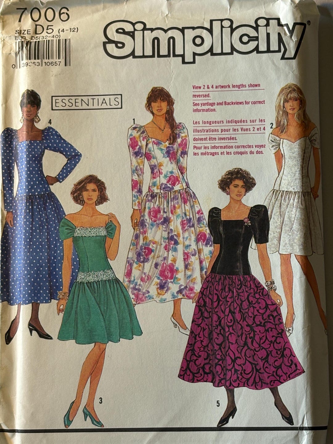 Simplicity 7006 Sewing Pattern, Misses Dress Size 4-12, Bodice & Sleeve ...