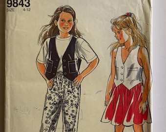 Simplicity 9843 新品未裁断 女の子用 サイズ4-12 ベスト、スカート、パンツの型紙