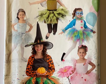 New Uncut Size 7-14 Girls Ballerina, Bee, Witch, Ballet Dancer, Fairy and Clown Halloween Costumes, Simplicity 422/2071 Sewing Pattern