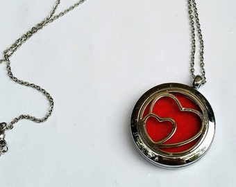 Silver Double Heart Magnetic Closure Locket Essential Oil Aromatherapy Diffuser Necklace