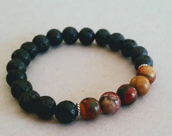 SALE Jasper Picasso 8mm Diffuser Bracelet with Lava Beads
