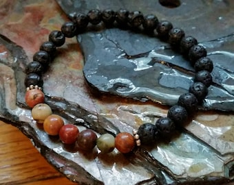 SALE Jasper Picasso 6mm Diffuser Bracelet with Lava Beads