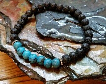 SALE LAST ONE Blue Turquoise 6mm Diffuser Bracelet with Lava Beads