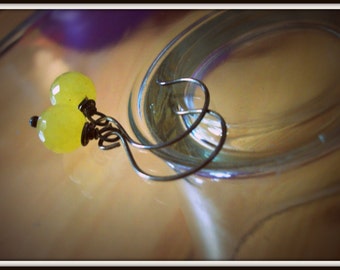 SALE Wire Wrapped and Oxidized Lemon Drop Faceted Earrings