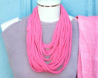 Bright Pink Infinity Multi Strand T shirt Jersey Scarf