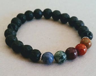 SALE LAST ONE Multi-Color Gemstone 8mm Diffuser Bracelet with Lava Beads