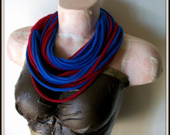 SALE Red & Blue Infinity Multi Strand T shirt Jersey Scarf