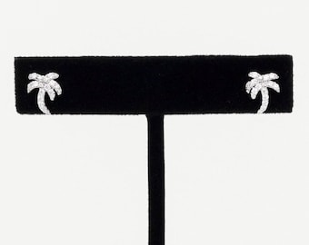 Palm Tree Stud Earrings, Sterling Silver, White Gold Rhodium Plating, CZ Diamonds, Tree Earrings, Tree Studs, Tropical Earrings, Dainty