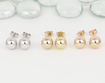 Italian Ball Stud Earrings, Yellow Gold/White Gold/Rose Gold plated REAL Sterling Silver Stud Earrings, Push Back Earring, Gold Earrings
