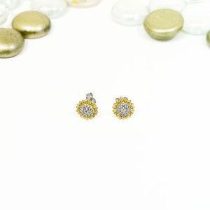 Sunflower Earrings, Silver Flower Stud Earrings, 18K Gold Plated, CZ Diamond Studs, Earrings for Women, Dainty Cute Stud Earrings,Minimalist