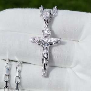 Silver Jesus cross pendant, 925 sterling silver crucifix, Jesus crucifixion necklace, Christian men's jewelry, Catholic cross pendant, sterling silver religious necklace, men's Christian cross, faith jewelry, silver cross for men, Catholic crucifix