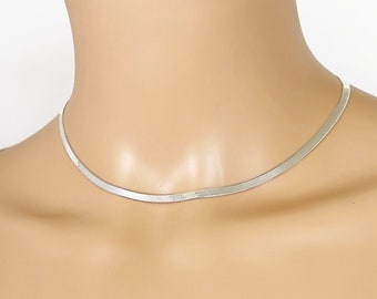 Italian Silver Herringbone Necklace, 16 Inches, 3.4mm, Chain for Women , Silver Necklace for Women, Silver Chain, Sterling Silver Necklace