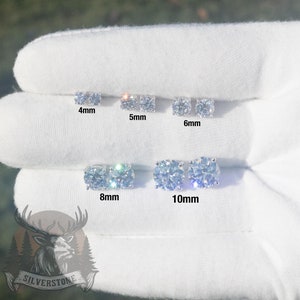 Certified VVS1 Moissanite Stud Earrings, 0.44ctw to 8ctw, 925 Sterling Silver, Screw Back, 4mm to 10mm Diamond Stud Earrings for Men & Women