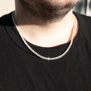 Diamond Tennis Chain, 925 Sterling Silver, Yellow Gold Plating, 3mm, Tennis Necklace, Tennis Bracelet, Women&#39;s & Men&#39;s, CZ Diamonds Necklace