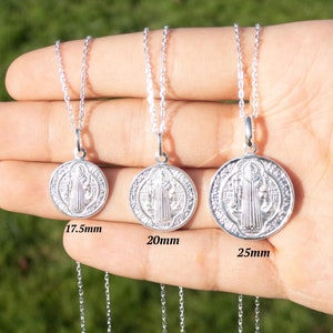 Silver Saint Benedict Pendant, Italian 925 Sterling Silver, Christian Necklace, Catholic Necklace, Saint Coin Pendant, Religious Jewelry, St. Benedict Medal, Faith Jewelry, Sterling Silver Pendant, Christian Gift, Protection Necklace, Catholic Medal.