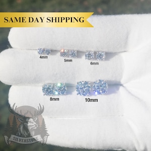 Certified VVS1 Moissanite Stud Earrings, 0.44ctw to 8ctw, 925 Sterling Silver, Screw Back, 4mm to 10mm Diamond Stud Earrings for Men & Women