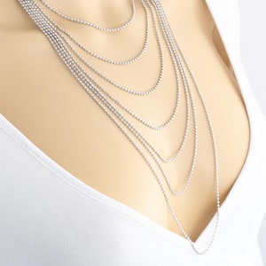 Italian Moon Cut Bead Chain Necklace, 925 Sterling Silver, White Gold Rhodium, Shinny Necklace, Sparkling Necklace, Silver Women&#39;s Necklace