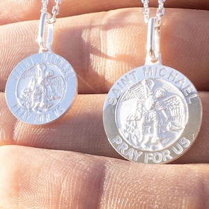 Italian Saint Michael Coin Pendant Necklace, Sterling Silver, Religious Coin, St Michael Medallion, Christian Pendant, Dainty, 15mm or 18mm